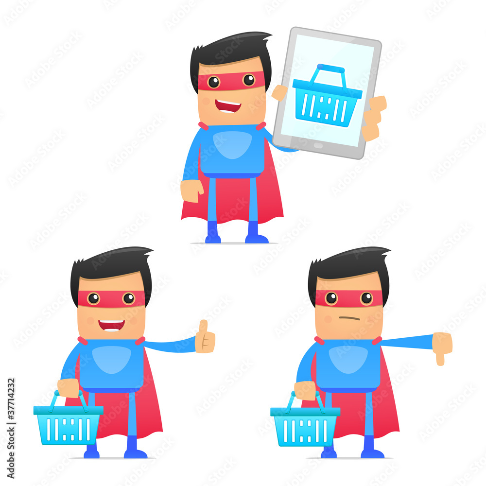 set of funny cartoon superhero