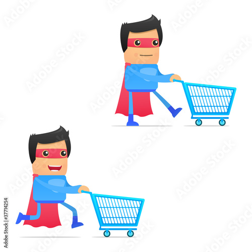 set of funny cartoon superhero