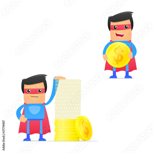 set of funny cartoon superhero