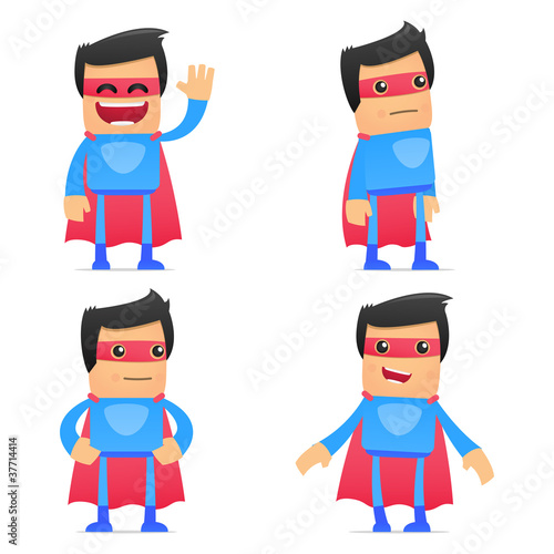 set of funny cartoon superhero