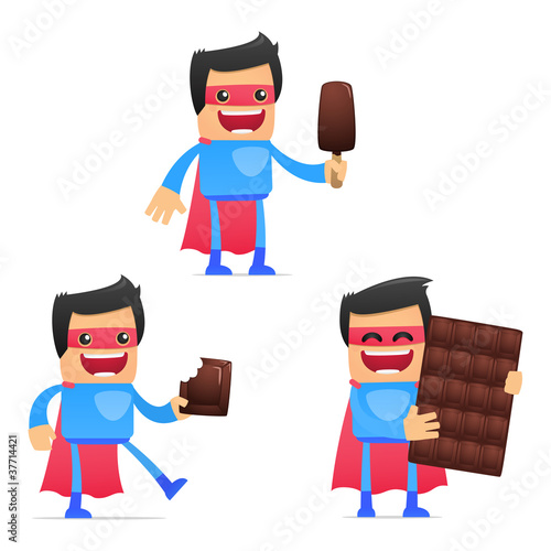 set of funny cartoon superhero