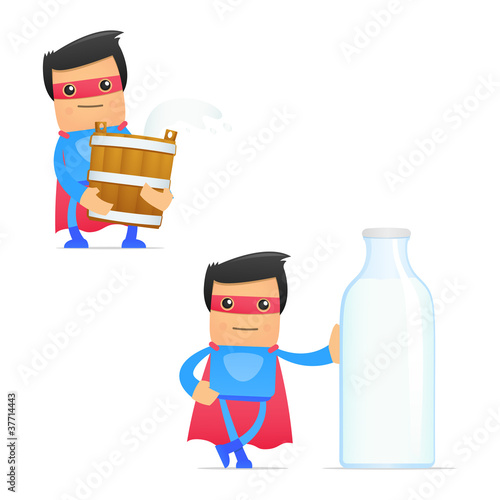 set of funny cartoon superhero