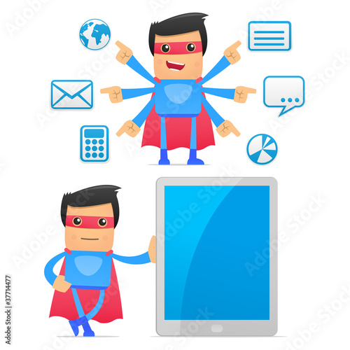 set of funny cartoon superhero