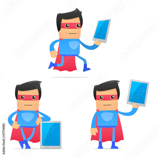 set of funny cartoon superhero