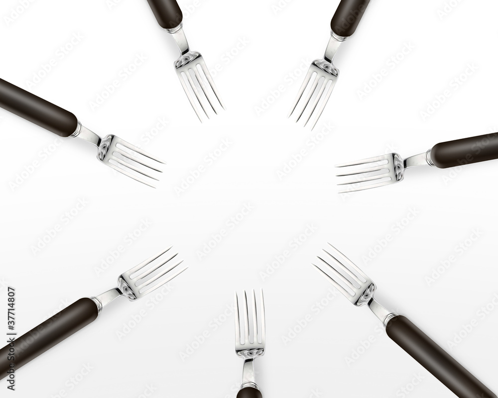 Empty copy space circle in set of forks Empty copy space circle in set of forks