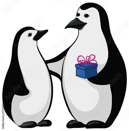 Penguins with a gift box