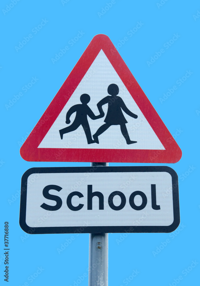 school warning sign on blue sky background school warning sign on blue sky background