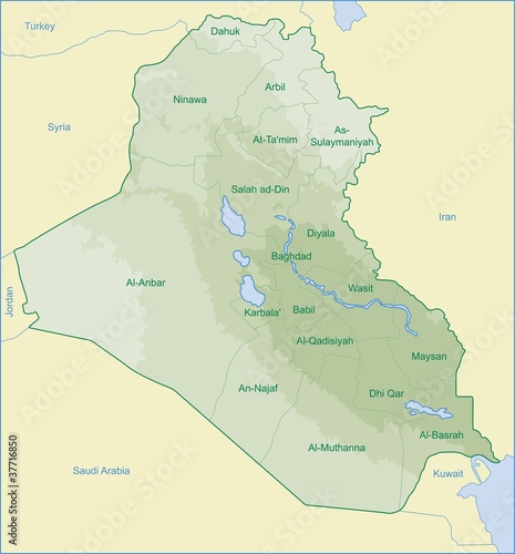 iraq map with relief of moutain