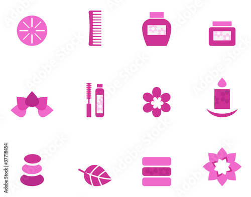 Wellness and spa pink icons and elements isolated on white