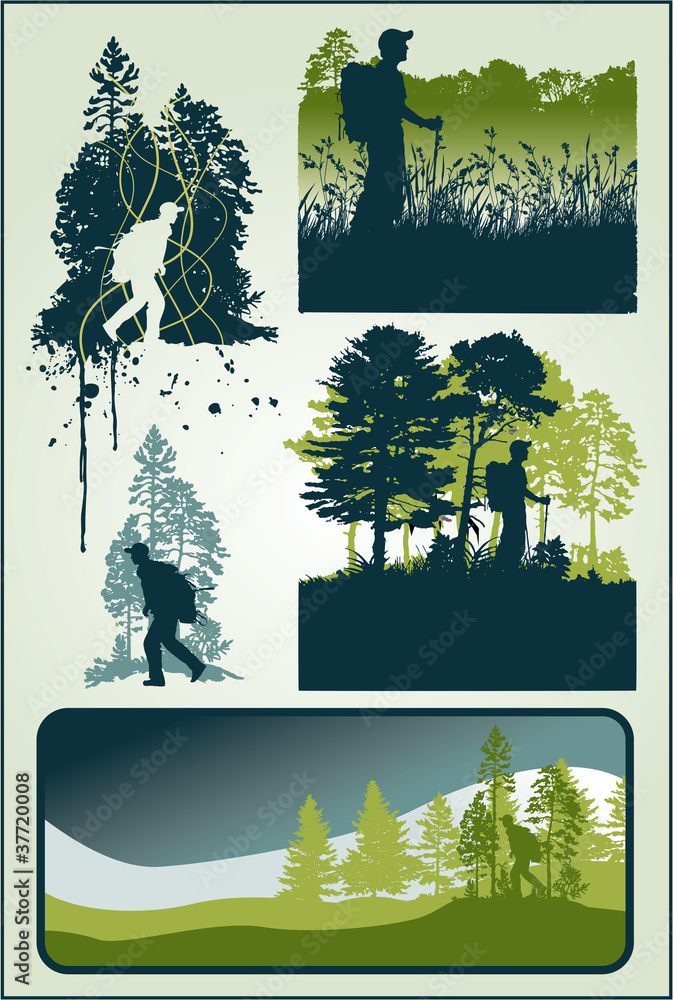 Tableau sur toile Trekking excursion vector label
