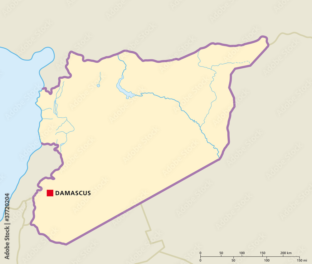 Syria political map with capital Damascus and national borders. Illustration. Vector.