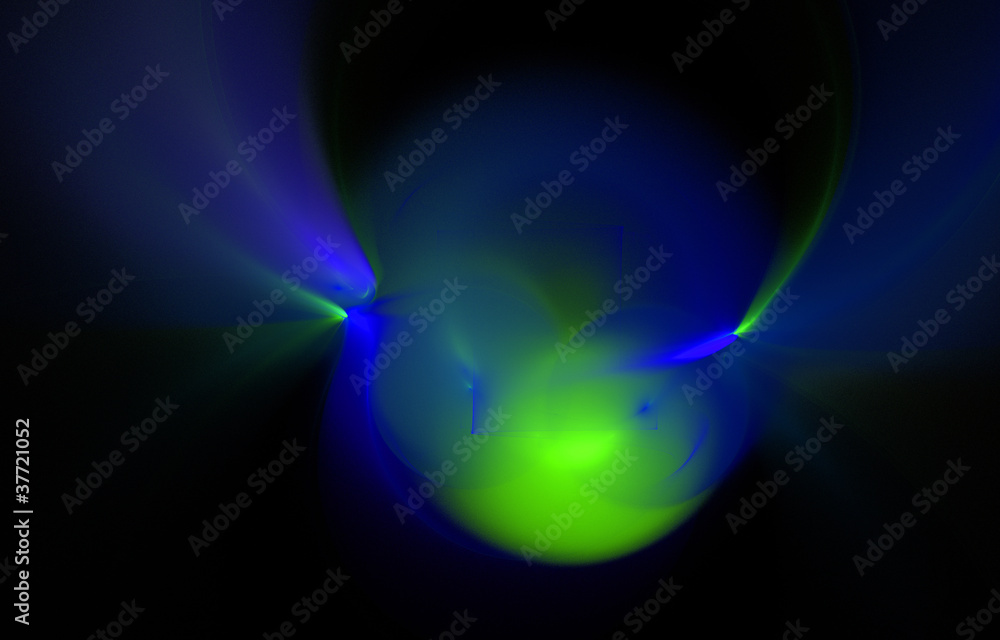 abstract green planet in space on black background, magnetic scalar energy diversity