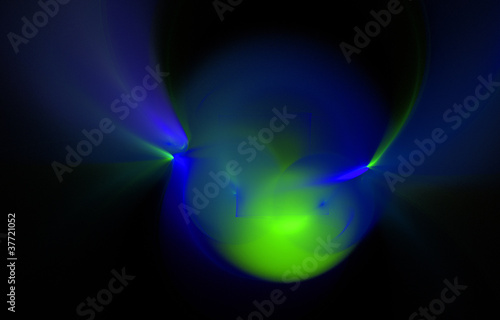abstract green planet in space on black background, magnetic scalar energy diversity