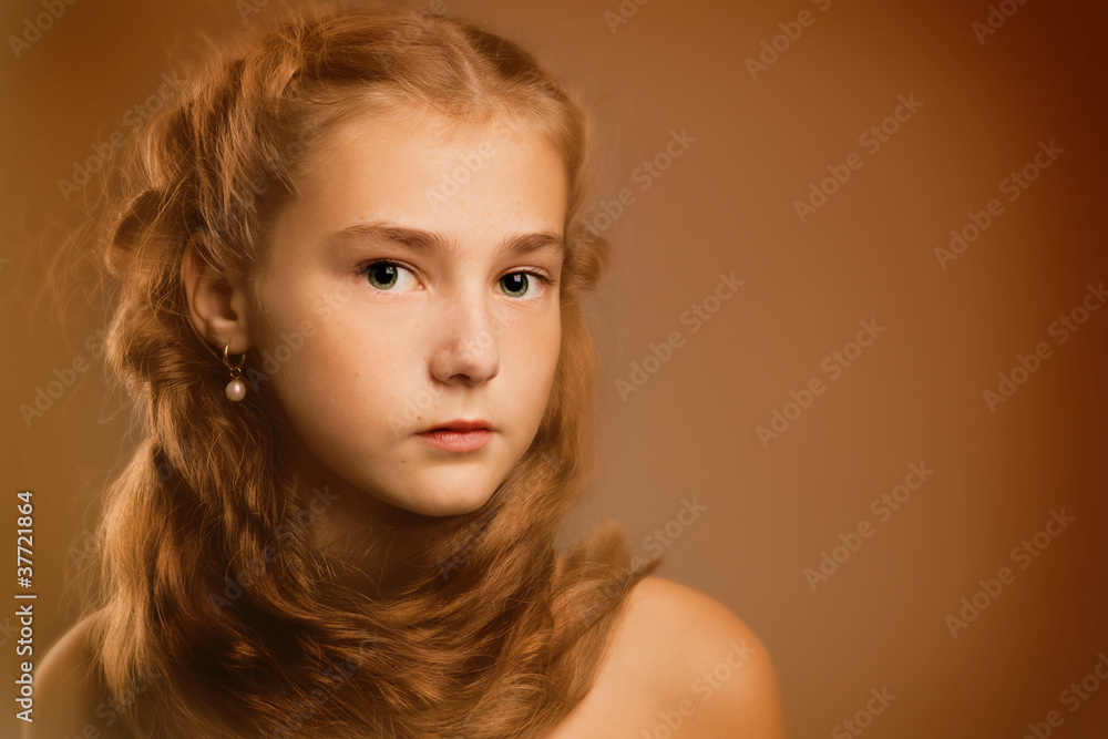 portrait of a girl with red curly hair portrait of a girl with red curly hair