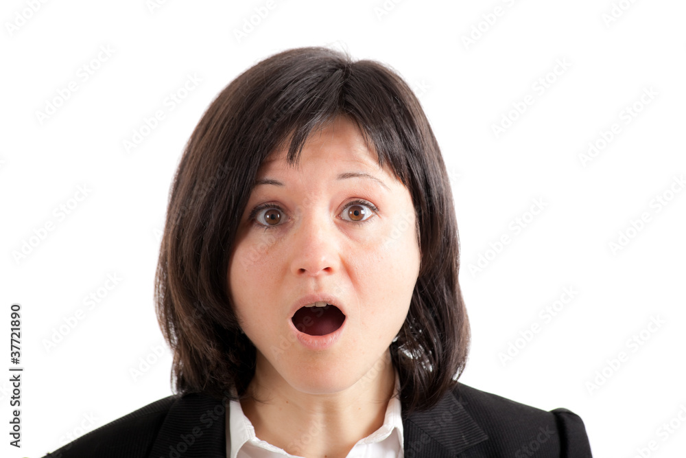 Shocked young woman isolated on white Shocked young woman isolated on white