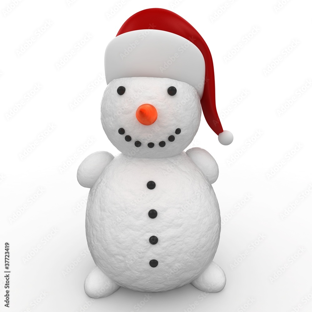 3d snowman with red hat