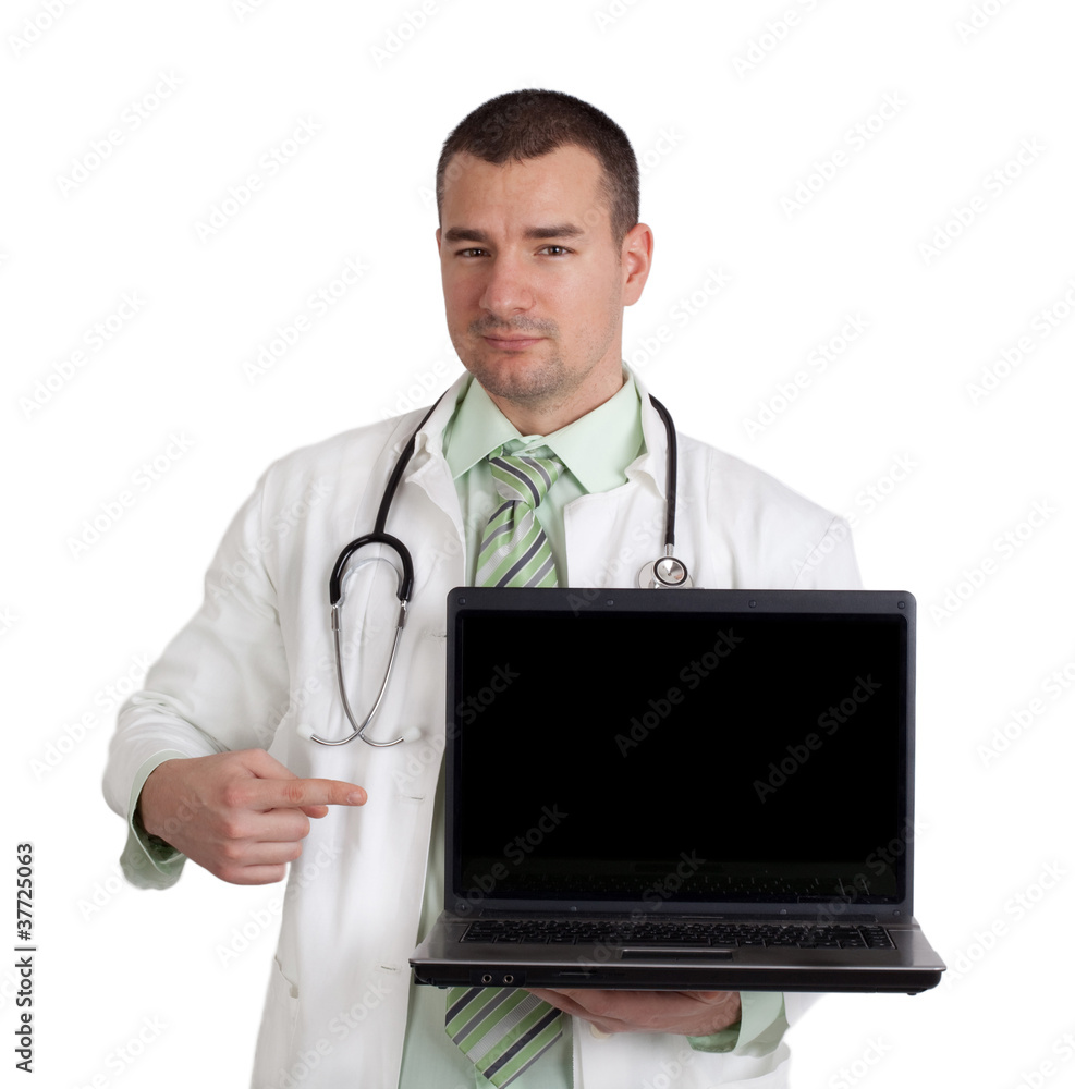 Doctor pointing on laptop Doctor pointing on laptop
