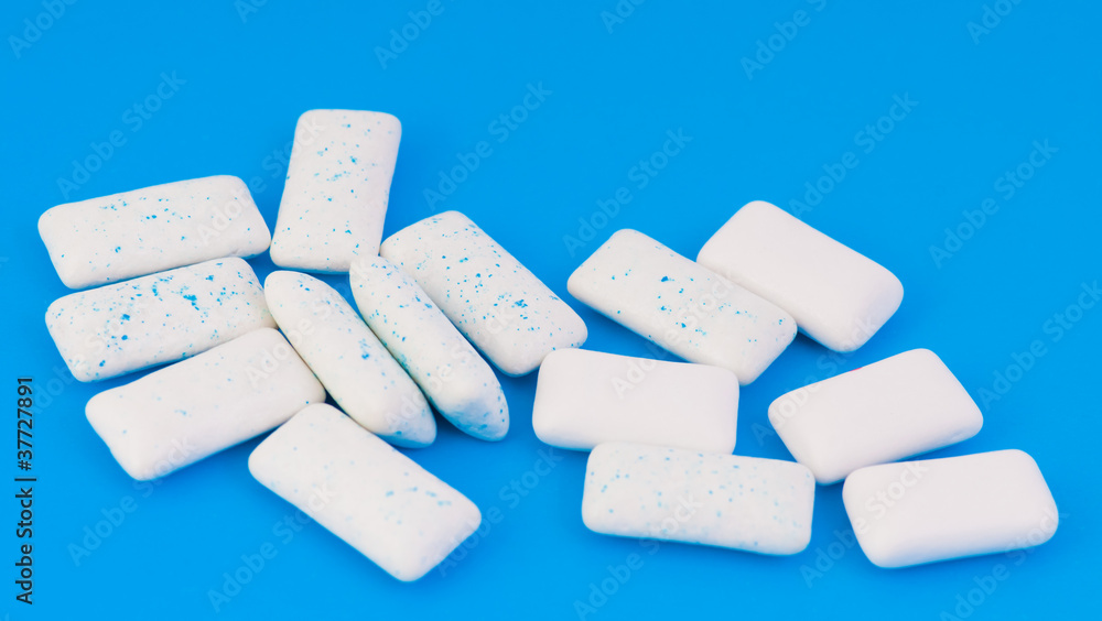 Chewing gums on blue Chewing gums on blue