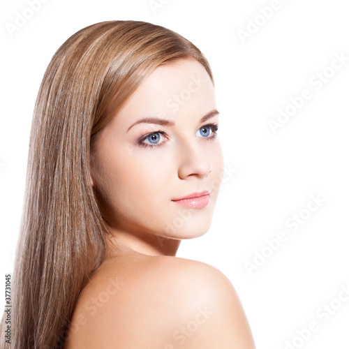 beautiful woman face over white