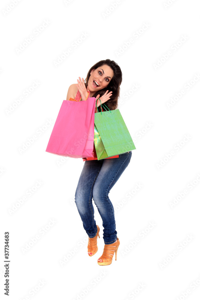 happy girl holding shopping bags
