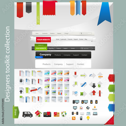 Web design toolkit including icons and navigation menus