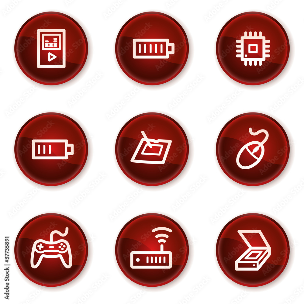 Electronics web icons set 2, dark red circle buttons Electronics web icons set 2, dark red circle buttons