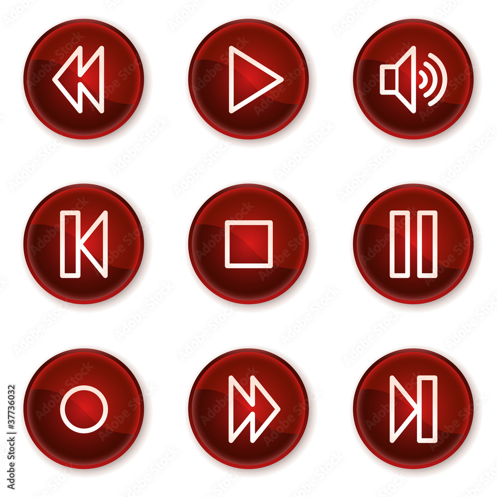 Walkman web icons, dark red circle buttons Walkman web icons, dark red circle buttons