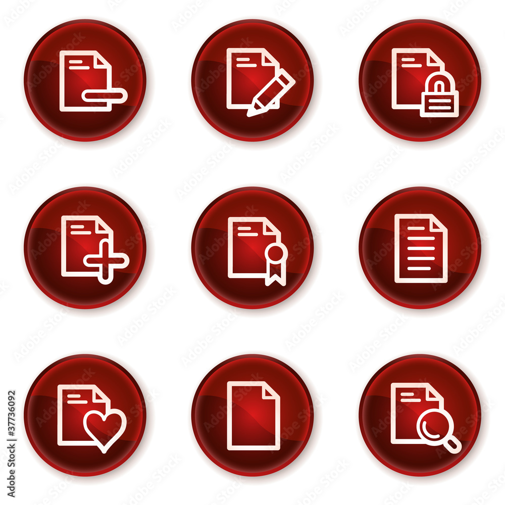 Document web icons set 2, dark red circle buttons Document web icons set 2, dark red circle buttons