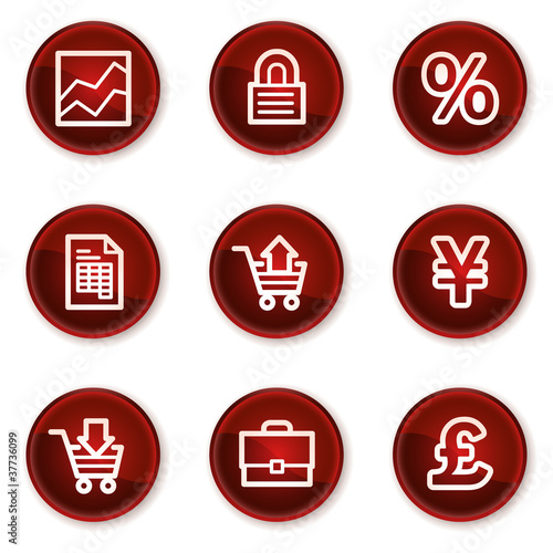 E-business web icons, dark red circle buttons