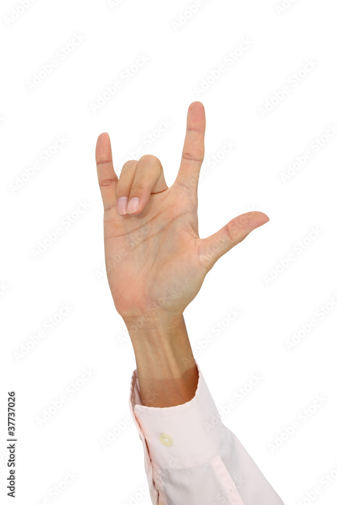 Hand of business man show love sign. Hand of business man show love sign.