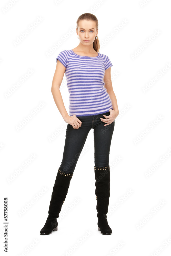 lovely woman in striped sweater lovely woman in striped sweater
