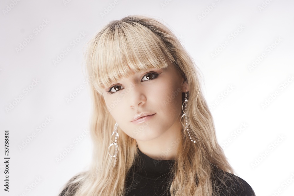 beautiful young girl over white background beautiful young girl over white background