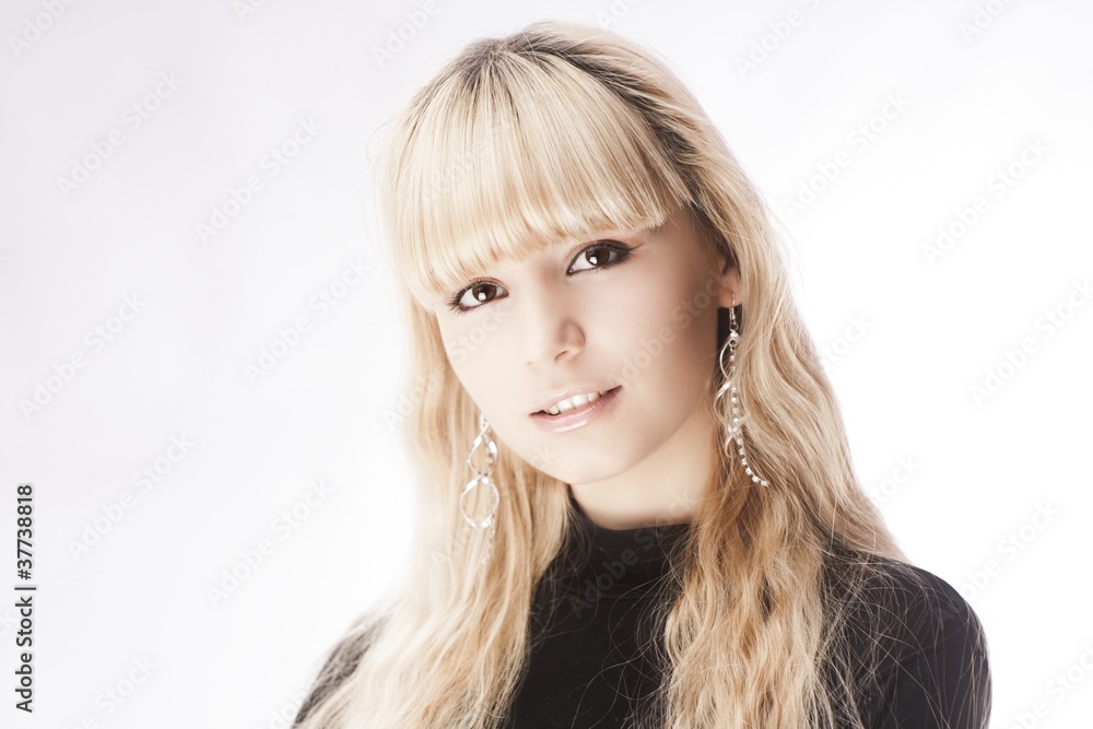 beautiful young girl over white background beautiful young girl over white background