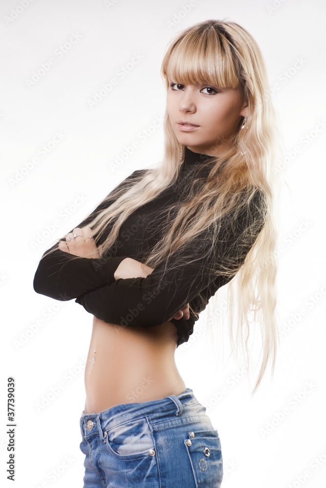 Fototapeta premium beautiful young girl over white background