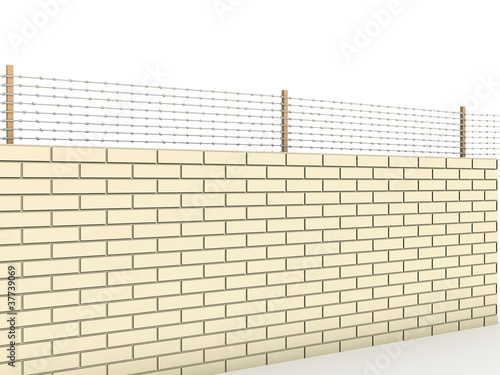 White brick wall topped with barbed wire №3