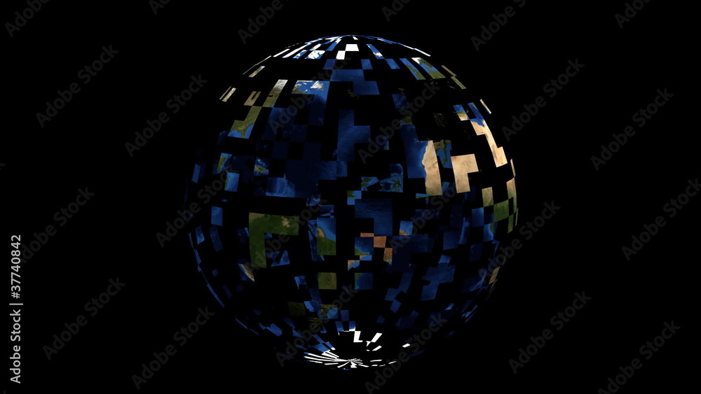 Pieces combine to form Rotating earth animation Pieces combine to form Rotating earth animation