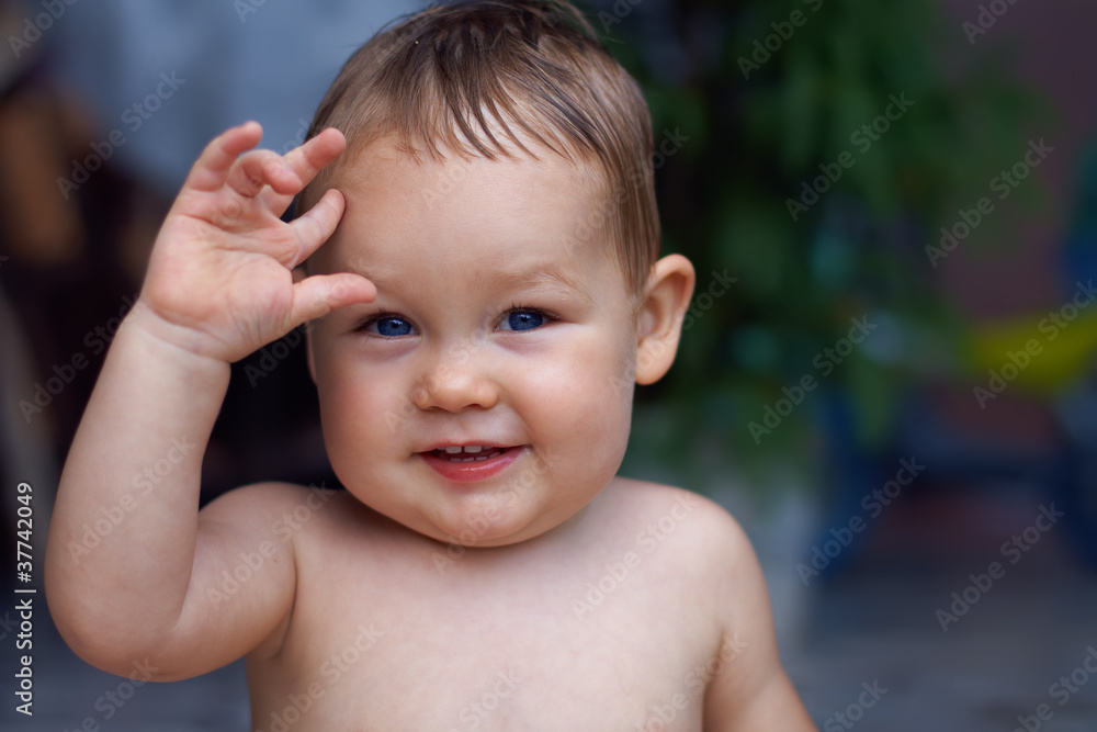 casual summer close-up portrait of cute little baby boy casual summer close-up portrait of cute little baby boy