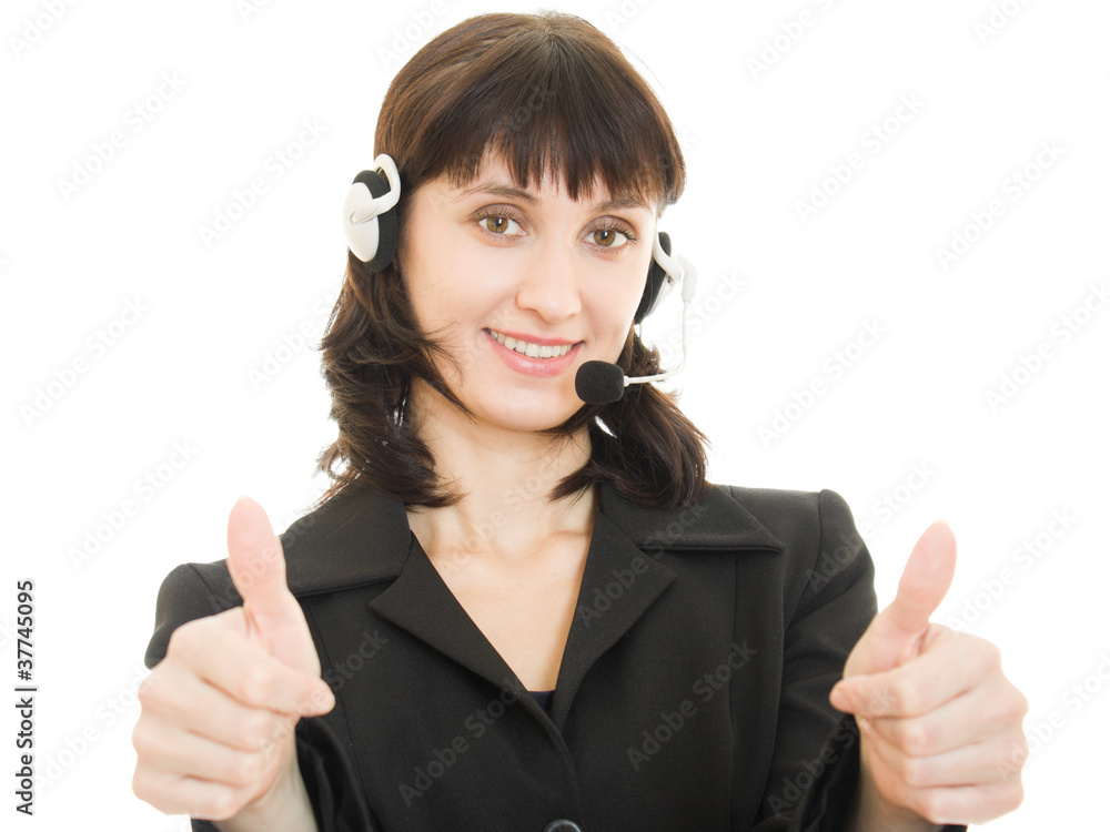 Young beautiful call center female operator portrait isolated Young beautiful call center female operator portrait isolated