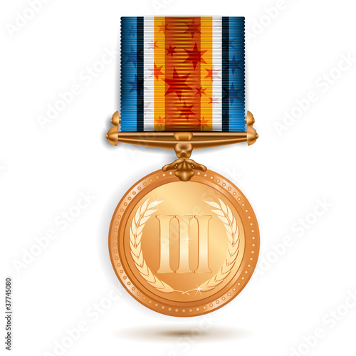 Bronze medal with ribbon on white