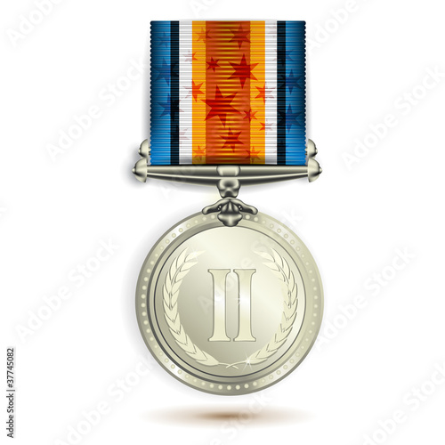 Silver medal with ribbon on white