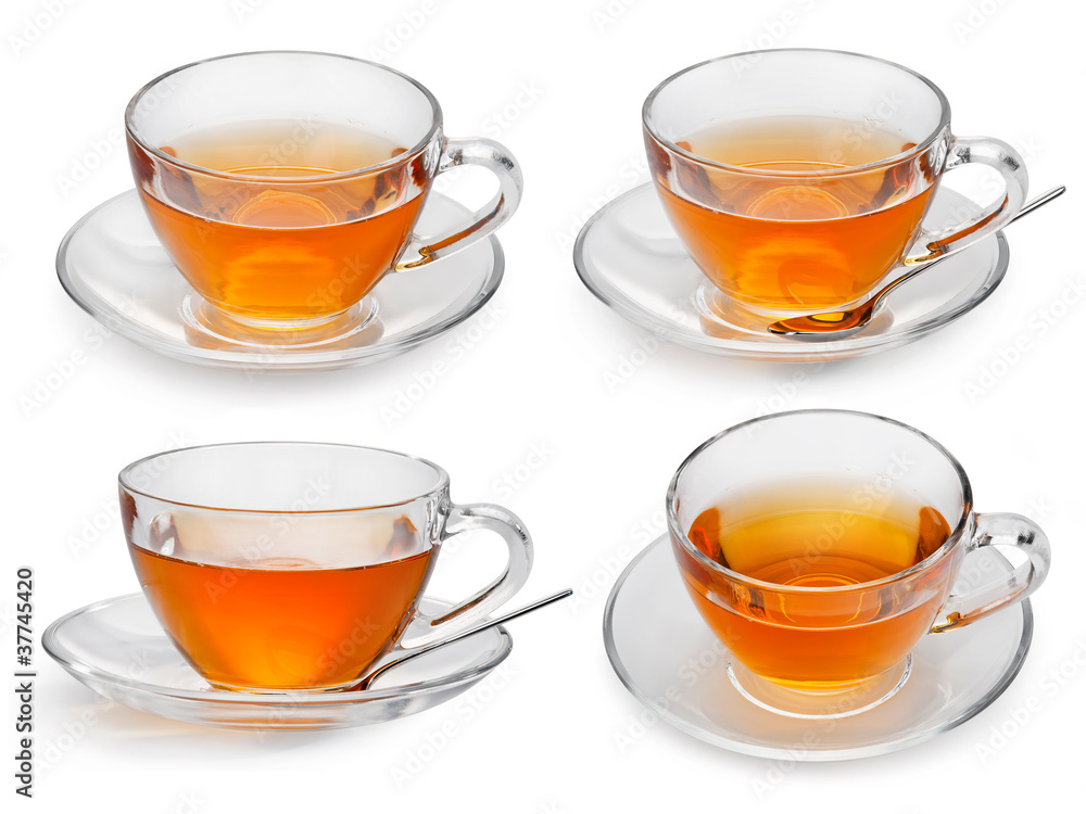 Set of cups with tea isolated on white background. Set of cups with tea isolated on white background.