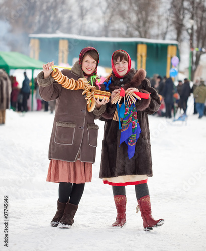 happy girls celebrating  Shrovetide photo