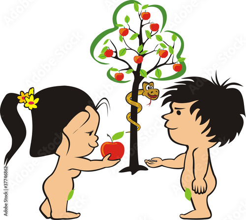 adam, eve and snake, in the garden of eden