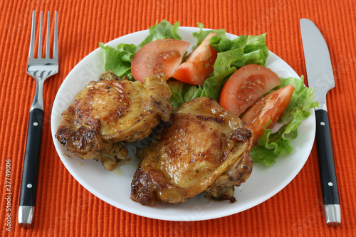 fried chicken with salad