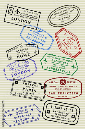 Passport page with travel stamps - traveler's visas