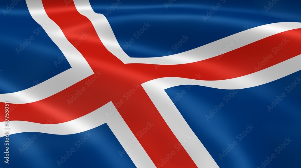 Icelander flag in the wind - obrazy, fototapety, plakaty 