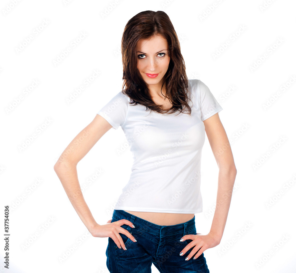 Fototapeta premium White caucasian Teen wearing a clean T-Shirt