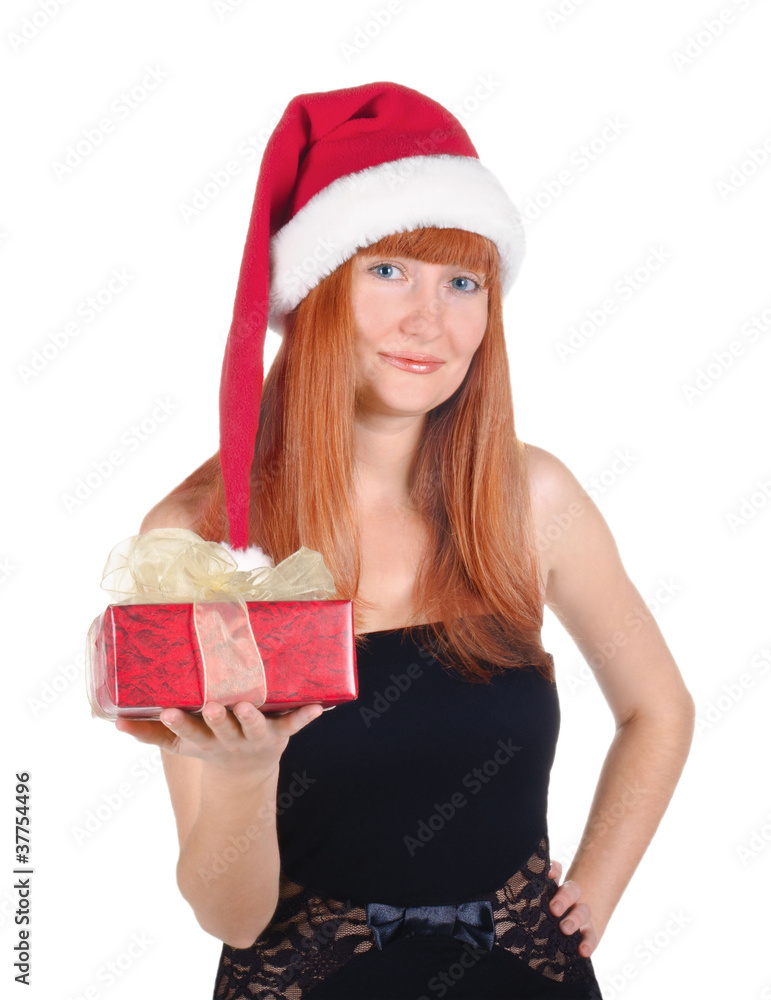 Portrait of caucasian young girl with christmas hat Portrait of caucasian young girl with christmas hat