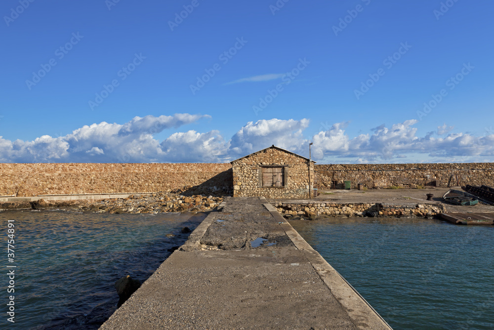 fortified harbour at chania, greece