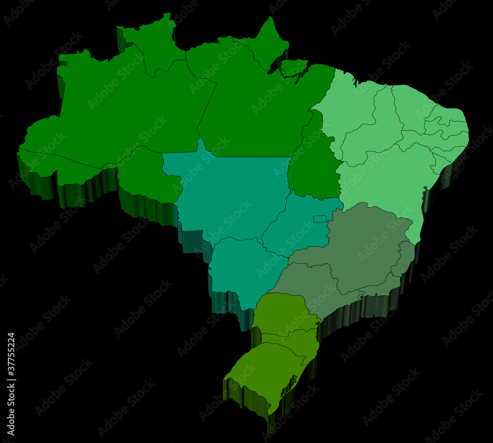 Map of Brazil with official regions divisions
